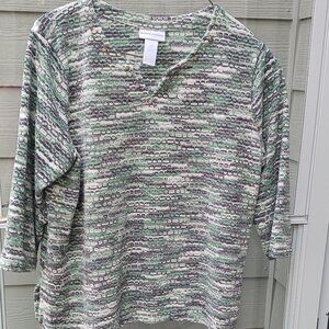 Alfred Dunner green/purple sweater with v neck